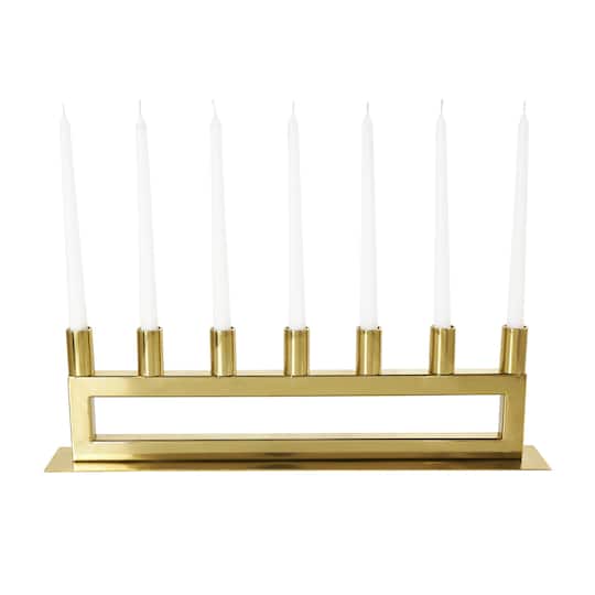 22" Gold Stainless Steel 7 Taper Candle Candelabra with Rectangular Frame